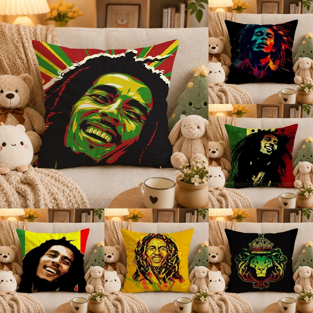 B-Bob M-Marley Reggae Singer Pillow Case Plush Pillow Cases Home Decoration Pillow Cover for Sofa Bed Chair Living Room