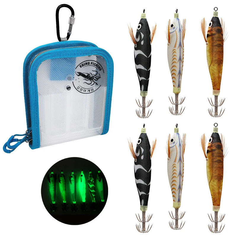 

2025 New 6pcs Luminous Squid Jig Artificial Bait Sea Fishing Lures for Webfoot Octopus Cuttlefish Squid Tackle Lure Set