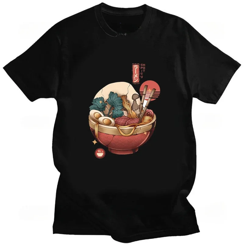 Men Summer Casual Short Sleeve T Shirt Unisex Streetwear Tee Unique Top Japanese Ukiyoe Astronaut Space Ramen Funny Anime Tshirt