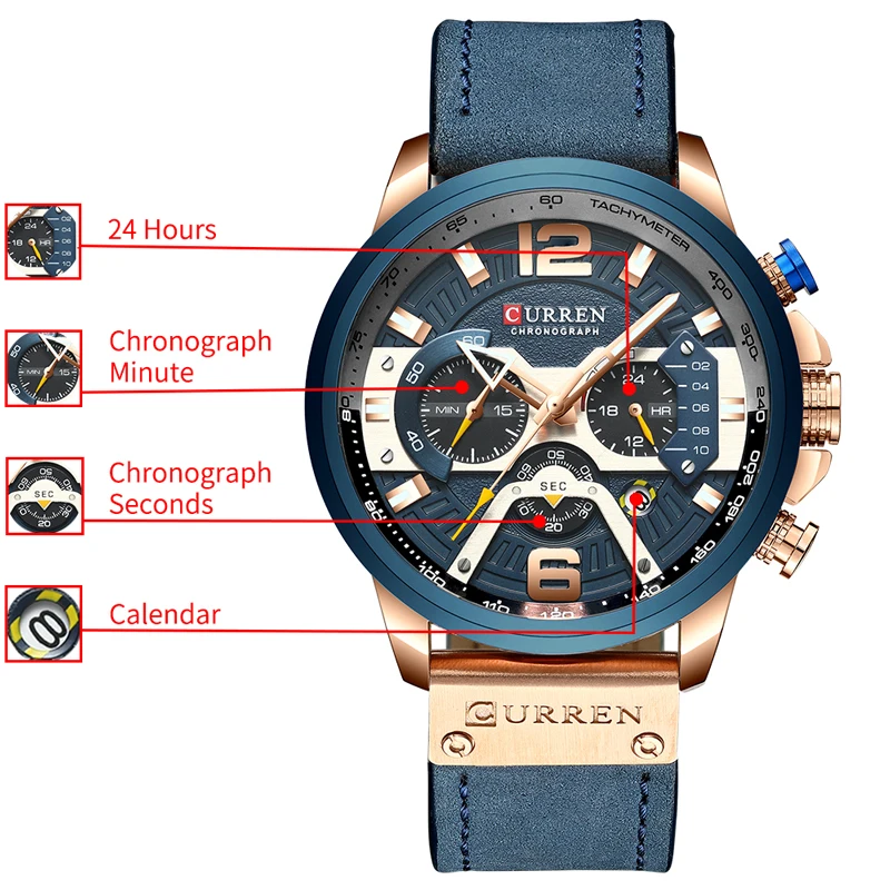 CURREN 8329 Casual Sport Watches for Men Top Brand Luxury Military Leather Wrist Watch Man Clock Fashion Chronograph Wristwatch