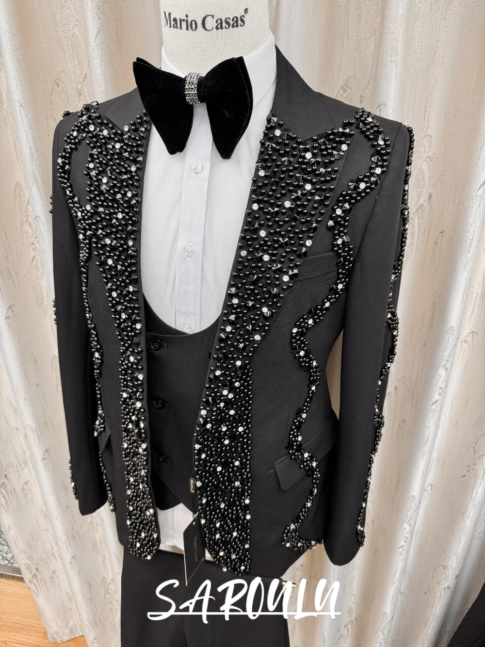 

Black Sparkly Luxury Men's Rhinestone Formal Suit Evening Prom Wedding Party Tuxedo High-End Blazer Vest Pants 3-pieces Outfit