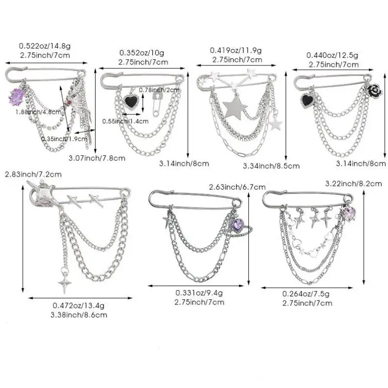 فاسق شرابة بروش الحب فراشة سلسلة مشبك ورق متعدد العناصر السراويل الرجعية سلسلة كول الهيب هوب القوطية دبابيس اكسسوارات #6