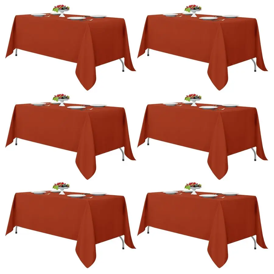 

Rust Tablecloths for Rectangle Tables, 6 Pack 70 x 120 Inches Reusable and Washable Fall Table Clothes for 68 Ft Tables, Polyest