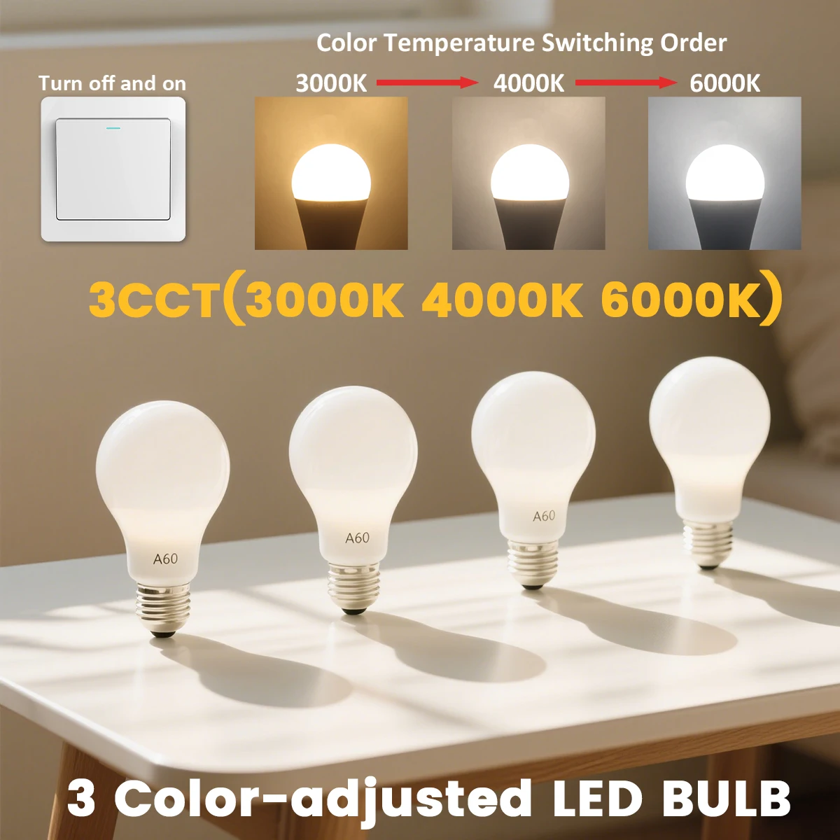 5pcs Wall Switch 3 CCT E27 B22 Bulb Color Temperature AC220V 110V 18W 24W Memory Function Color Temp Reset Light for Bedroom