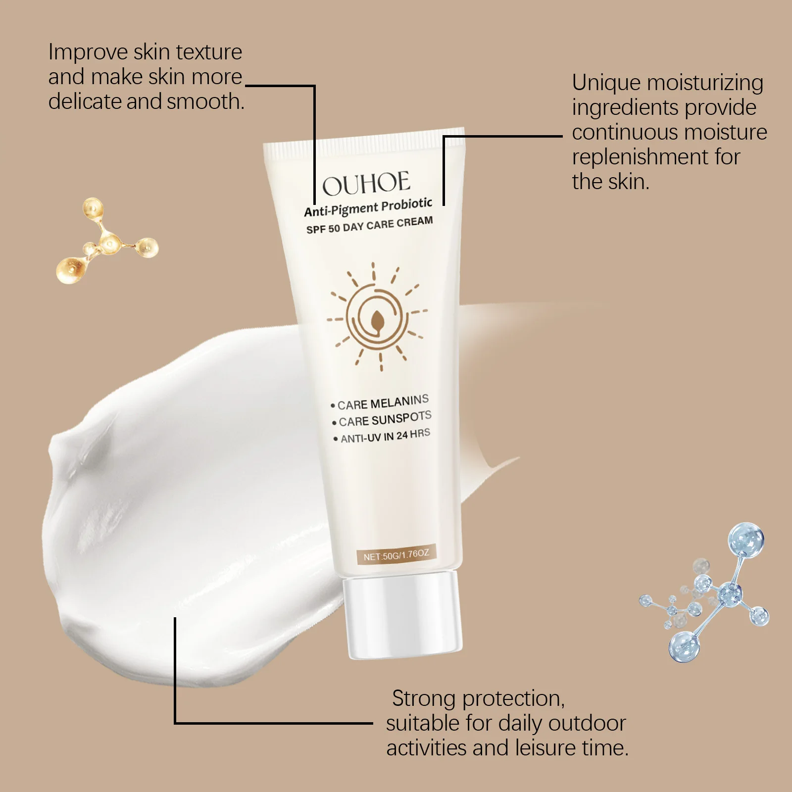 SPF50 Sunscreen Defensing Ultraviolet Reducing Pigmentation Even Tone Waterproof Whitening Anti Sunburn Facial Protective Cream