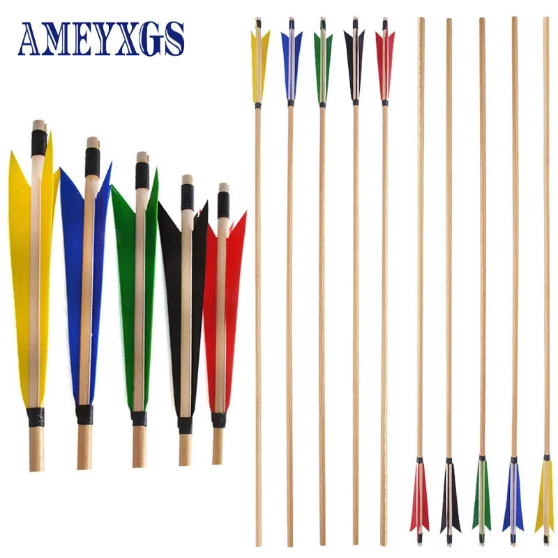 

6 шт. деревянные стрелы для лука традиционной ручной работы 5 дюймов Турция перья для изогнутый традиционный стрельба из лука Принадлежности для охоты