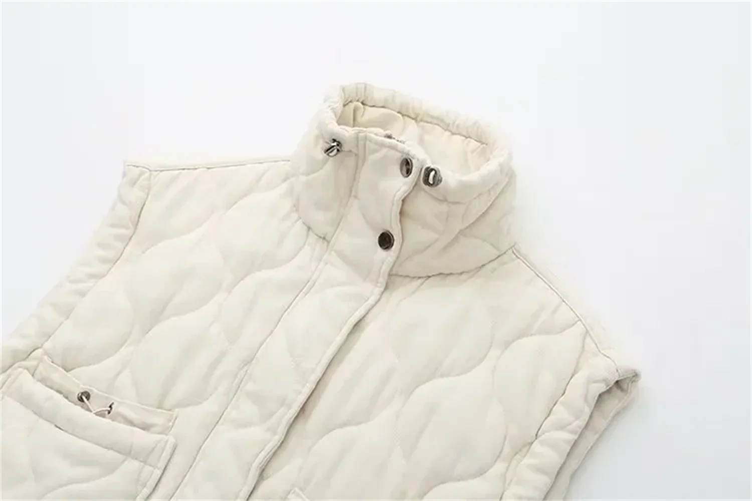 New Women's Versatile Coat Sleeveless Stand Up Collar Pocket Decoration Vest Cotton Padded Loose Shoulder Jackets