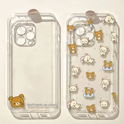 Full Screen Cute Rilakkuma Bear Phone Case For Samsung S25 S24 S23 S22 S21 S20 FE Note20 Note10 Plus Ultra Lite Clear Soft TPU
