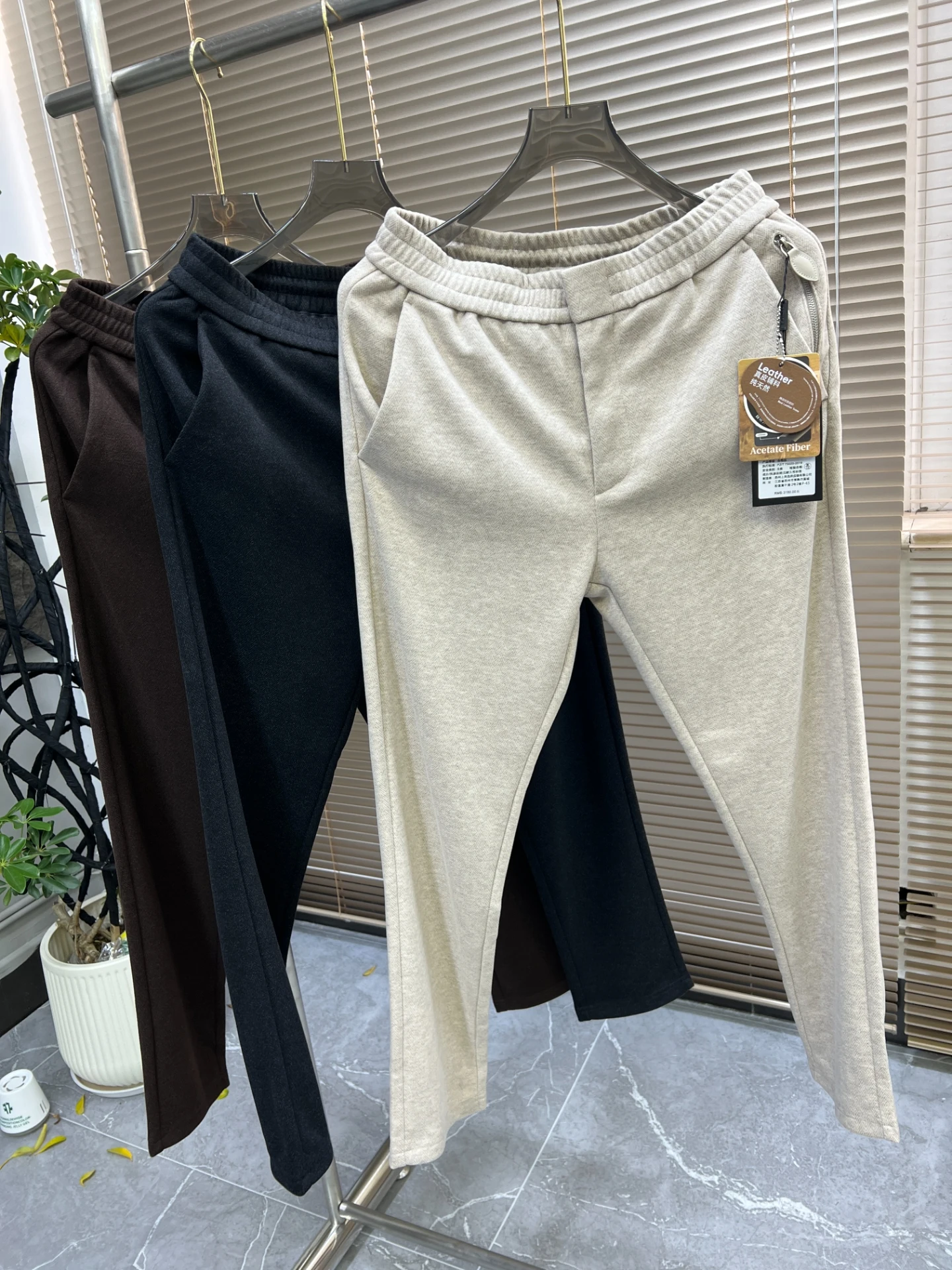 

Men's Casual Pants Acetate Wool Blend Straight Leg Comfortable Soft Tweed Pattern Autumn Winter Faion Trend Elastic Waist