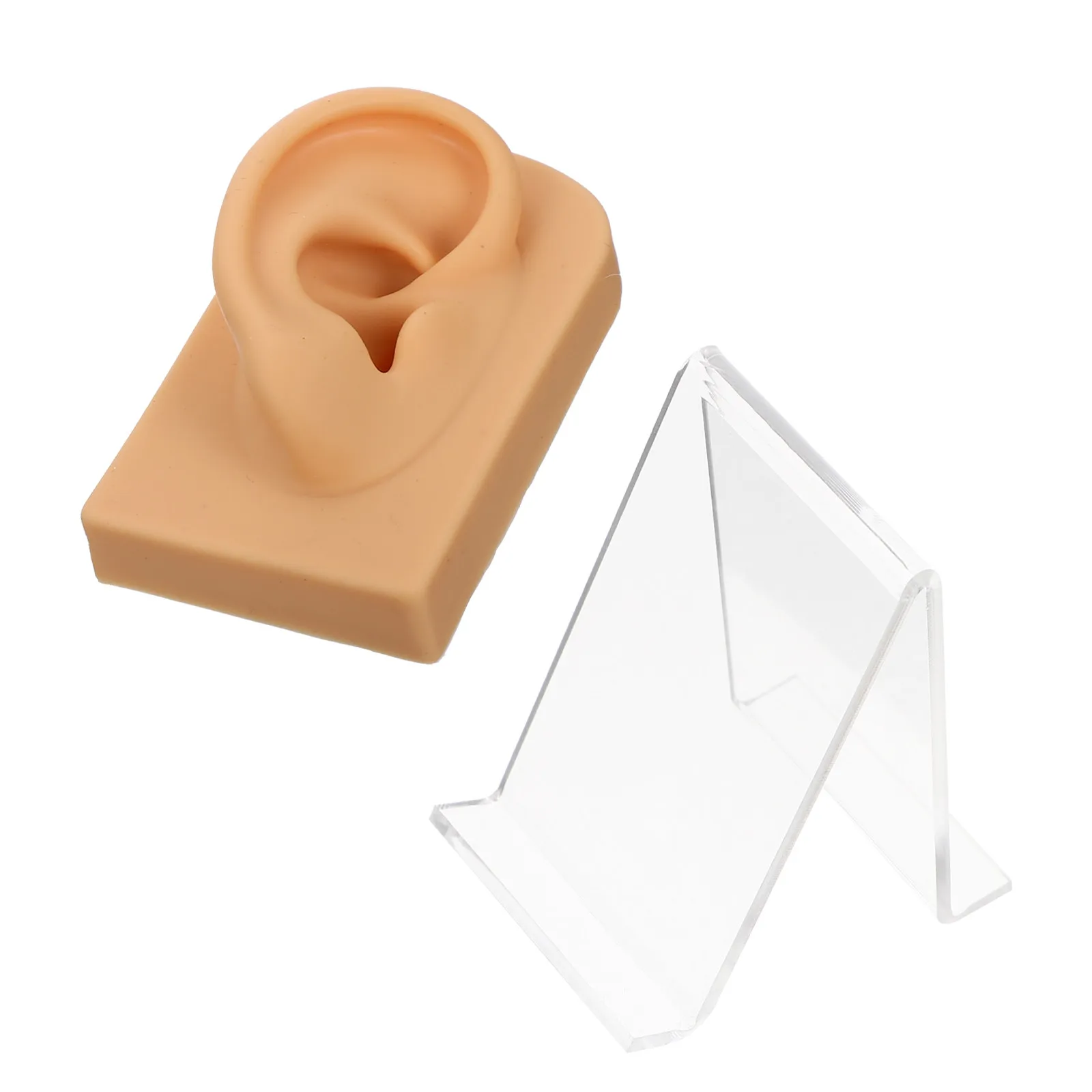 1Set Soft Silicone Ear Multi-Function Training Fake Ear Desktop Earring Holder Professional Wear-Resistant Display Accessory
