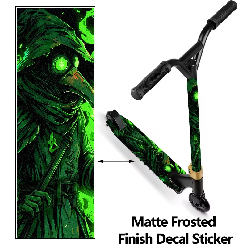 

Наклейка на скейтборд, 1 шт., большая, зеленая, с изображением темной фэнтези, в стиле «ворона-доктора», американский тренд, из нескользящего ПВХ, износостойкая