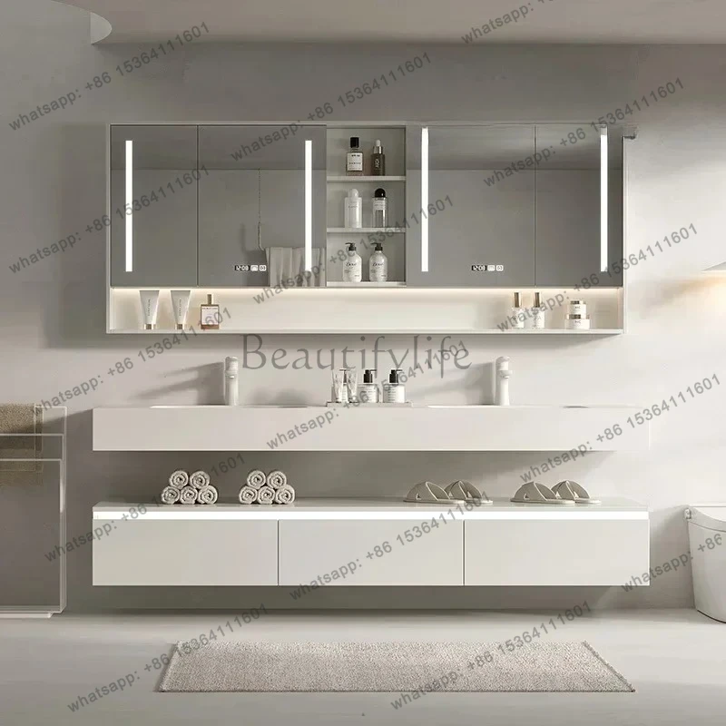 

Rock slab hot bending integrated basin stainless steel bathroom cabinet combined bathroom