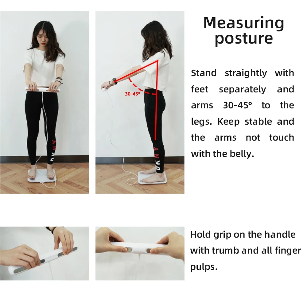 For FG2001WB Electronic Measure Digital Weighting Home 8 Electrode Smart Body Fat Scale Hand-bar LED Display Battery Powered
