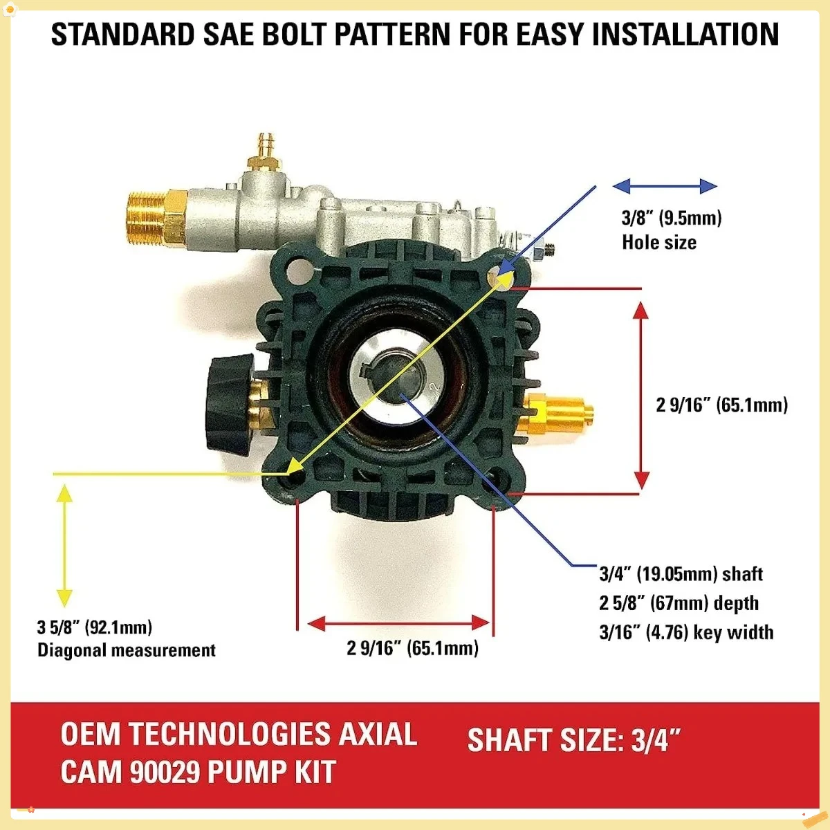 Bomba de lavadora a presión de repuesto de 3400 PSI y 2,5 GPM, eje universal de 3/4" apto para máquinas industriales y residenciales alimentadas por gas