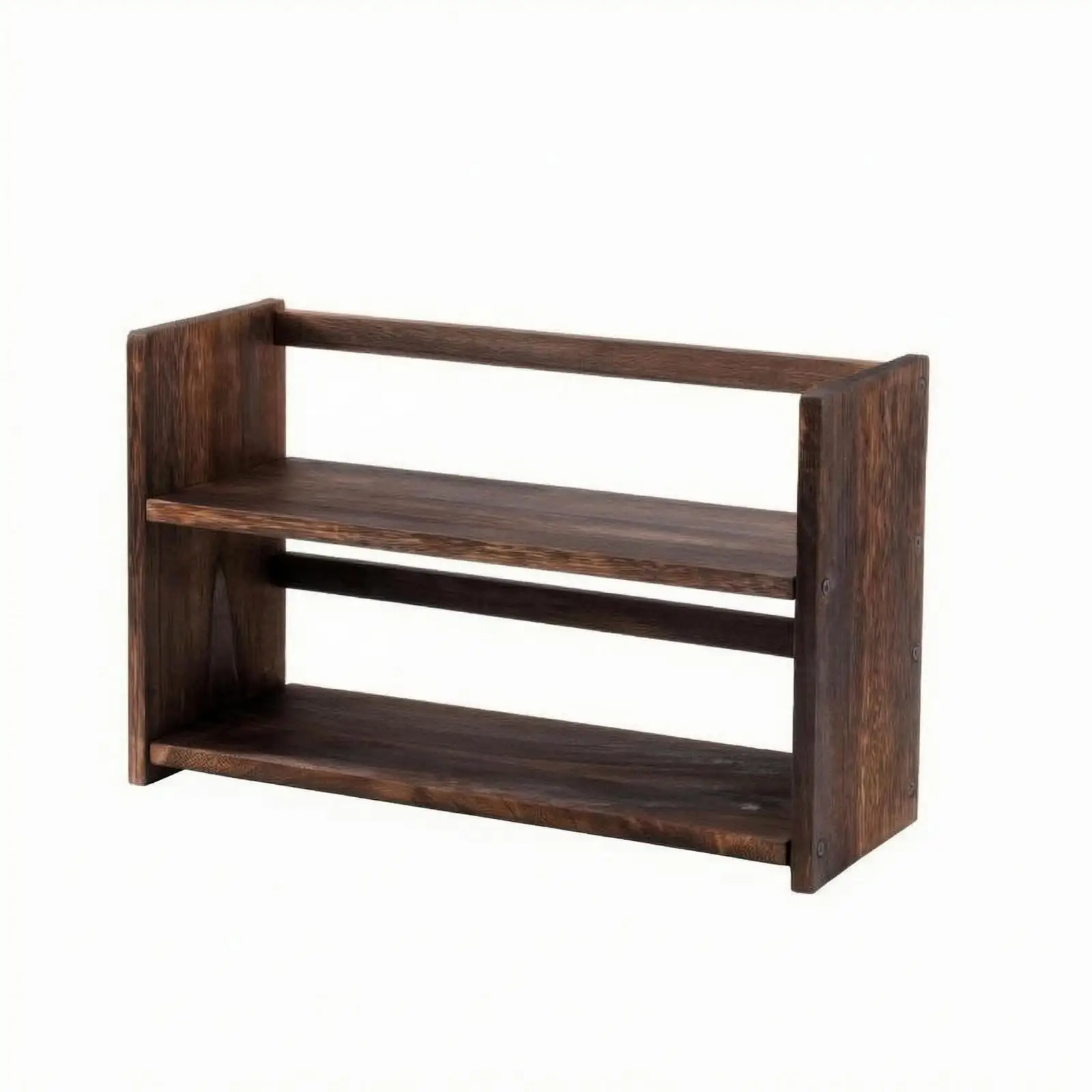 Rustic Wall Shelf Wood Two Tier Display Stand Wooden Rack for Teaware Plants and Ornaments