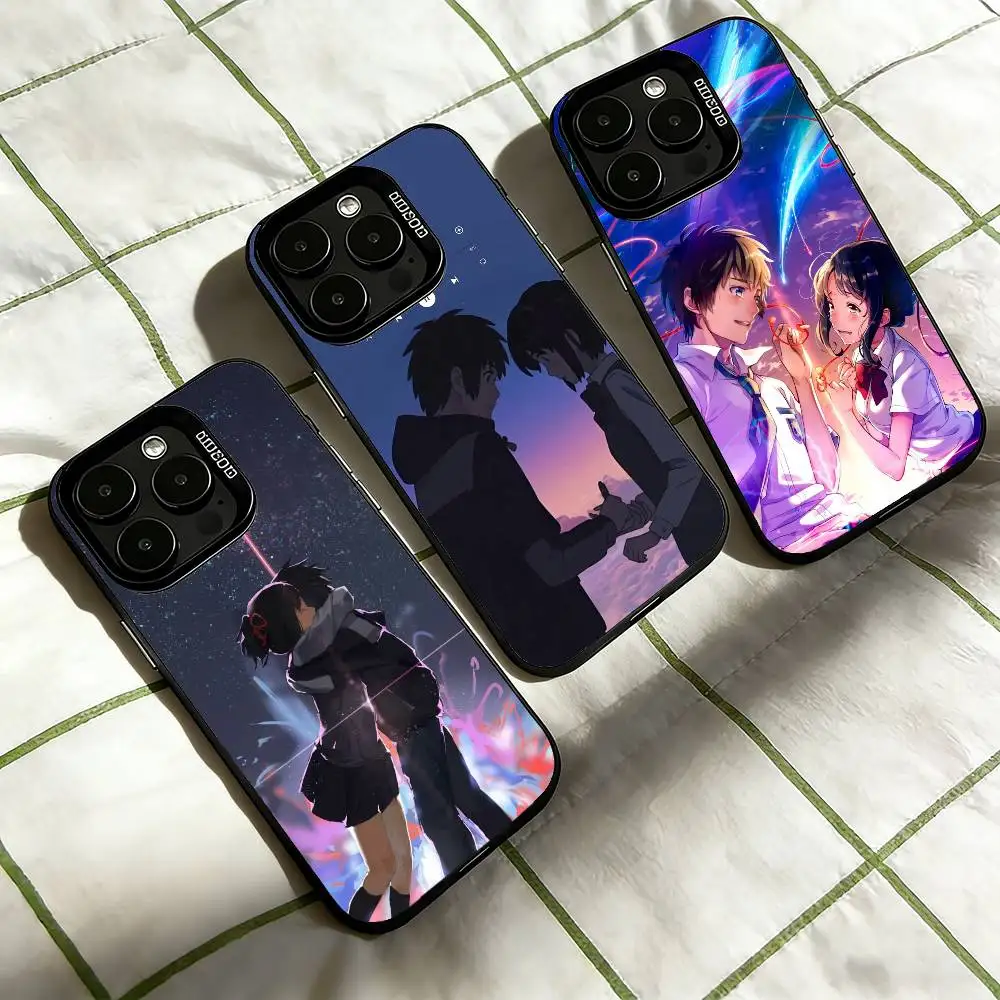 

Anima F-Film Your Name Phone Case For iPhone 17,16,15,14,13,12,11 Plus,Pro Max,XS,Colored Silver Plated Inside Cover