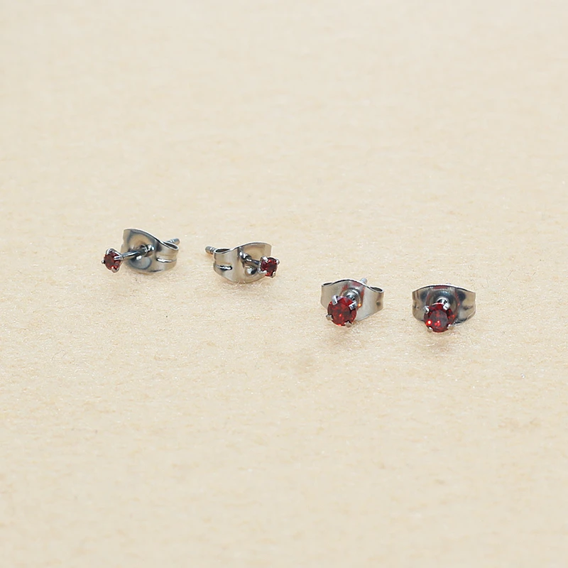 

Trendy Stainless Steel Mini 2mm Stud Earrings Pomegranate Red Hypoallergenic Jewelry Rotating Ball Design Minimalist Gift Women