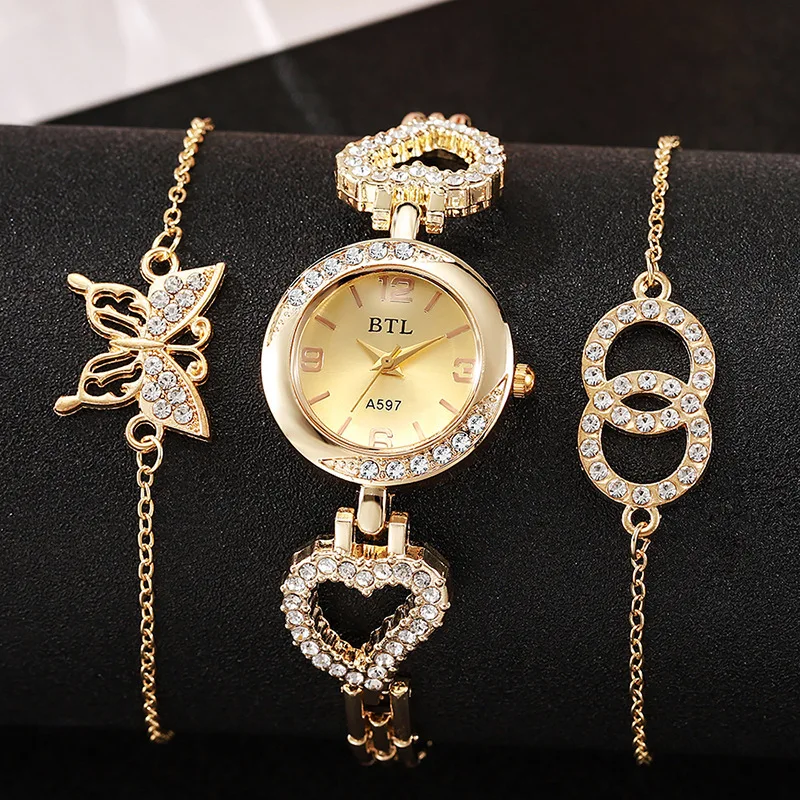 Ladies' new trend round diamond dial steel strap quartz watch fashionable diamond bracelet noble atmosphere holiday gift