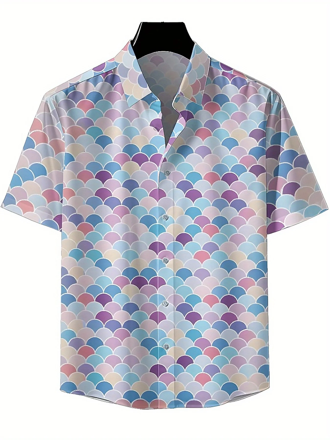 Men's Plus Size Hawaiian Shirts Dreamlike Color Gradient Fish Scales Pattern,New in Summer Fashion Tops,Hip Hop Rock Streetwear
