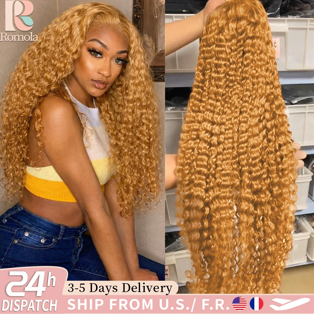 

Парик Romola Curly Water Wave, парик Deep Wave, 27 медово-блонд HD кружевной парик 13x6 из натуральных волос, предварительно прорезанный, с детским волосом, бразильские парики