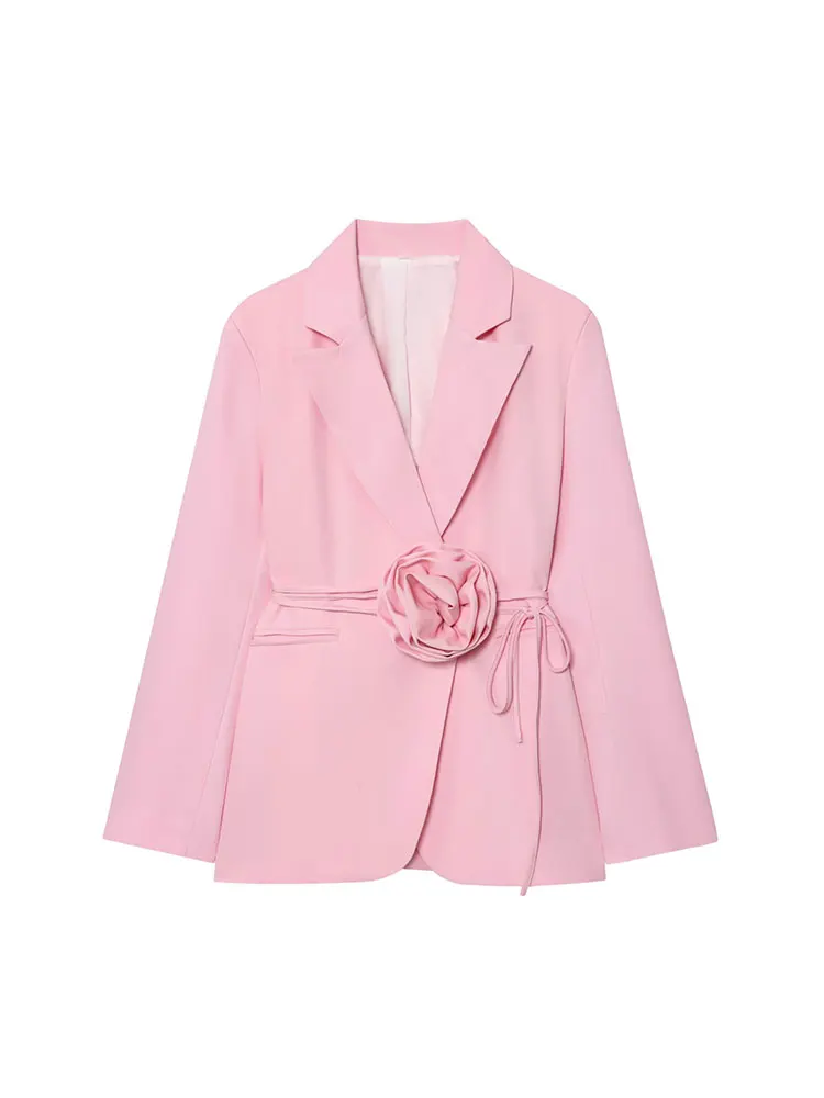 TFAFXY Women's Casual Chic Blazer Flower Decoration Belt Lace-up Long Sleeve Blazer Fashion Autumn Office Lady Loose Blazers