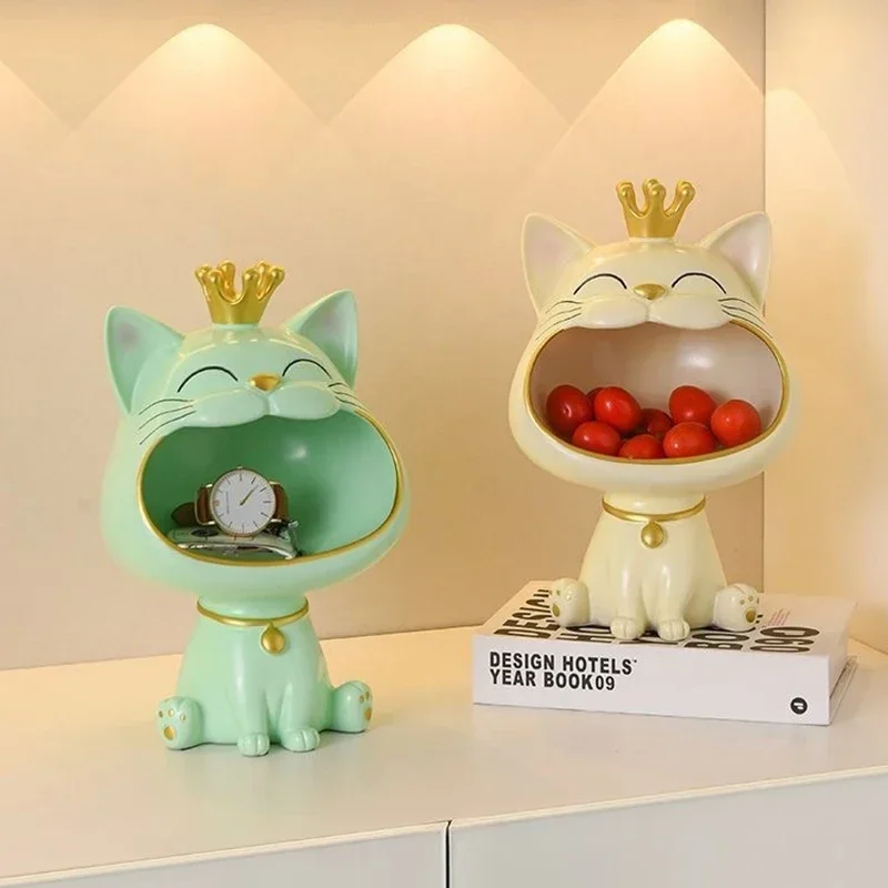 Big Mouth Cats Figurine Storage Box Cartoon Cat Sculpture Candy Key Storage Table Crafts Gifts Entryway Decorative Accessories