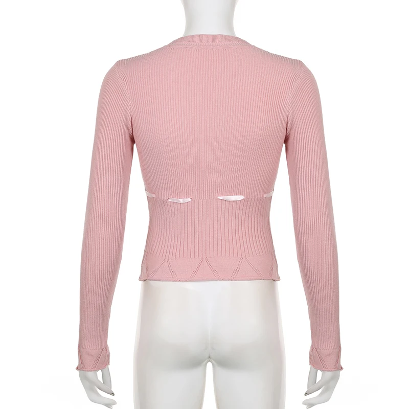 Darlingaga Sweet Coquette Pink Knitted Sweater Jumper Lace Patched Buttons Korean Knitted Pullover Autumn Cutecore Shirring New