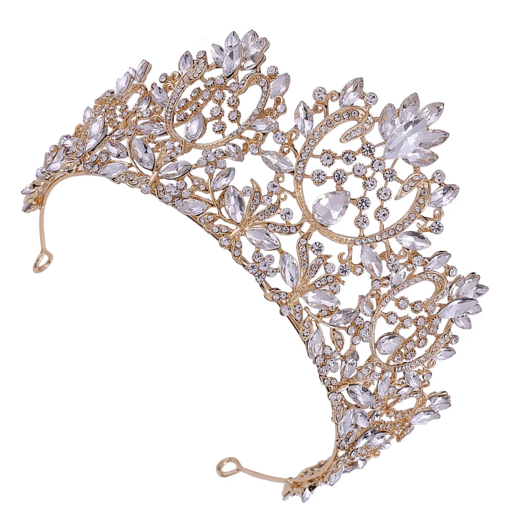 1pc Baroque Style Luxurious Crown Vintage Alloy Rhinestone Inlaid Hair for Bride (White Rhinestone) bride crown