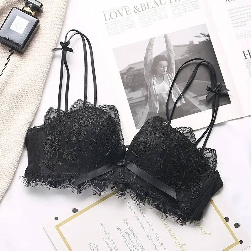 레이스 꽃 자수 섹시 브라 편안한 조절 가능한 여성 속옷 3/4 컵 무선 소녀 브래지어 브라렛