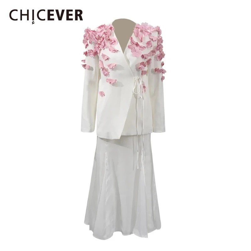 

CHICEVER Hit Color Комплект из двух предметов для женщин с v-образным вырезом и длинными рукавами в стиле пэчворк, топ с аппликацией и шнуровкой, юбка с высокой талией, женский костюм