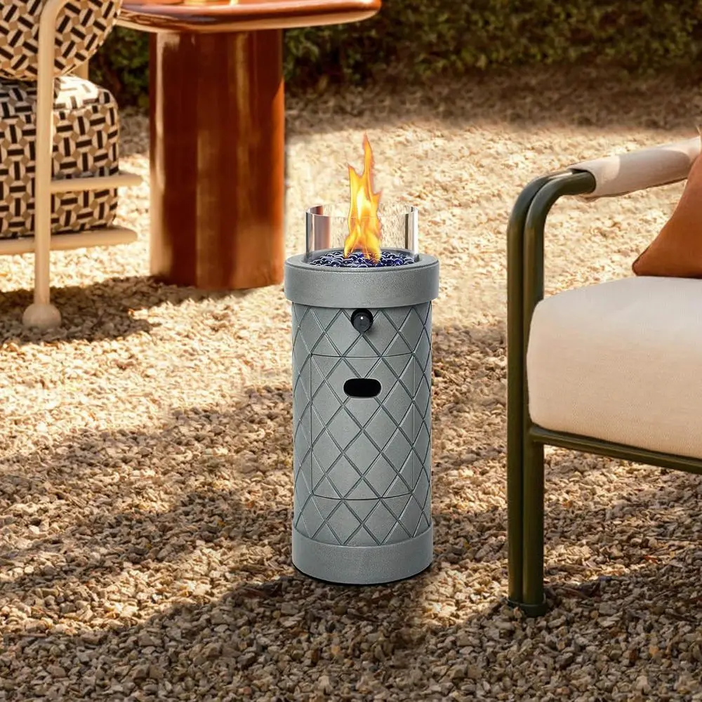 

1 lb Column Propane ire Pit, 10,000 Gas ire Pit, Outdoor irt or Patio w/Wind Glass Shield, Glass Rocks