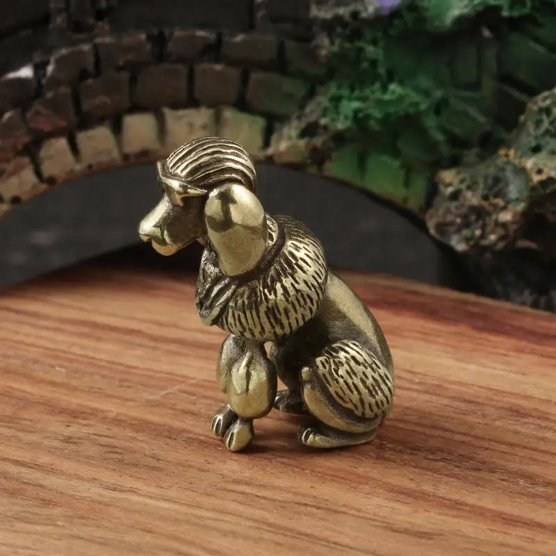 Solid Brass Sitting Poodle Small Ornament Dog Animal Figurine Desk Display Vintage Collectible