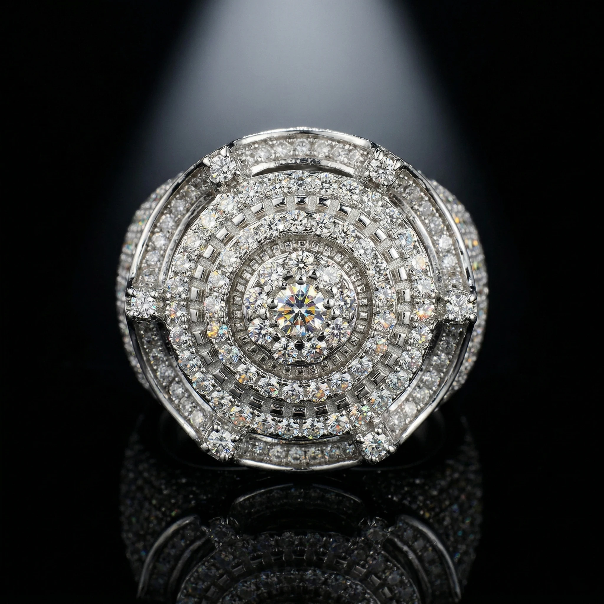 Crown Design Pave Moissanite Ring, D Color VVS1, 925 Sterling Silver, Heavy Band Unisex, Pass Diamond Tester