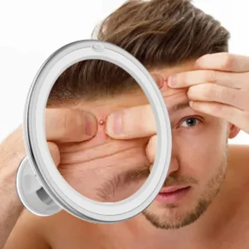 Miroir de maquillage rond à lumière de remplissage LED, grossissement 10X, vanité de bureau verticale |   Essentiel pour un maquillage impeccable et une toilettage sans effort