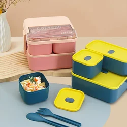 Portable Compartment Lunch Box with Fork and Spoon Single/double Layer Microwave Bento Boxes Sealed Food Storage Container