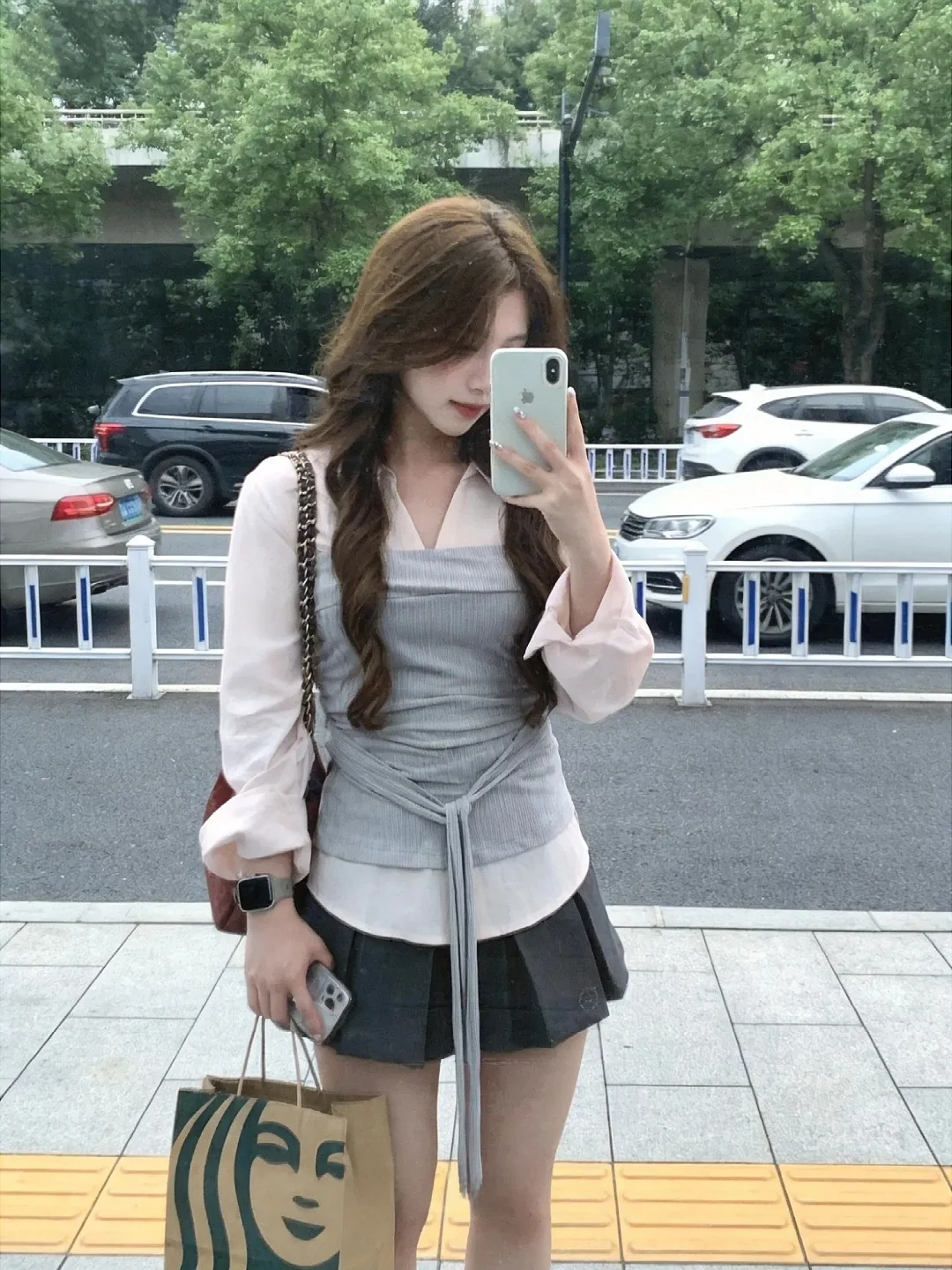 

plus Size Women's Korean Style Shirt Fake Two-Piece Long Sleeve Slimming Waist Design Breathable Polyester Fiber Commute Wear