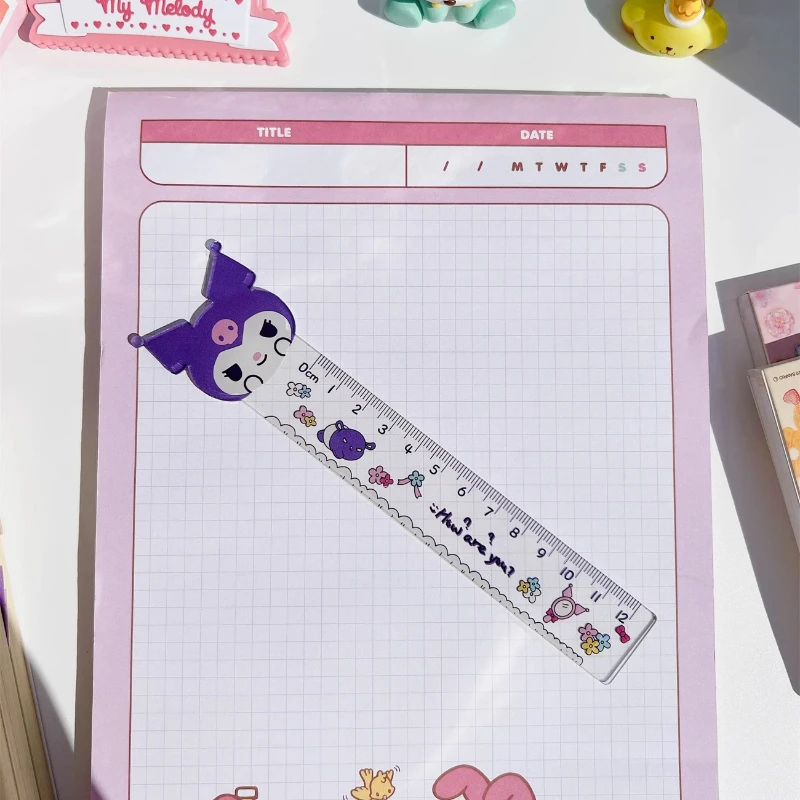 12cm Cute Sanrio Ruler Cartoon Cinnamonroll Kuromi My Melody Transparent Ruler Primary School Student Stationery Measuring Tool