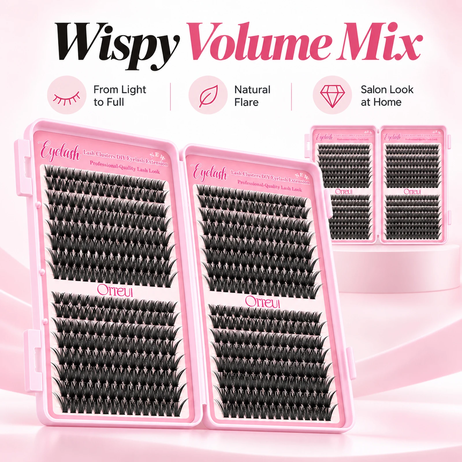 DIY Lash Cluster Kit 8-16mm Mixed Length Wispy Volume Individual Lashes with Bond Seal Glue Tweezers Brush, Soft Lightweight