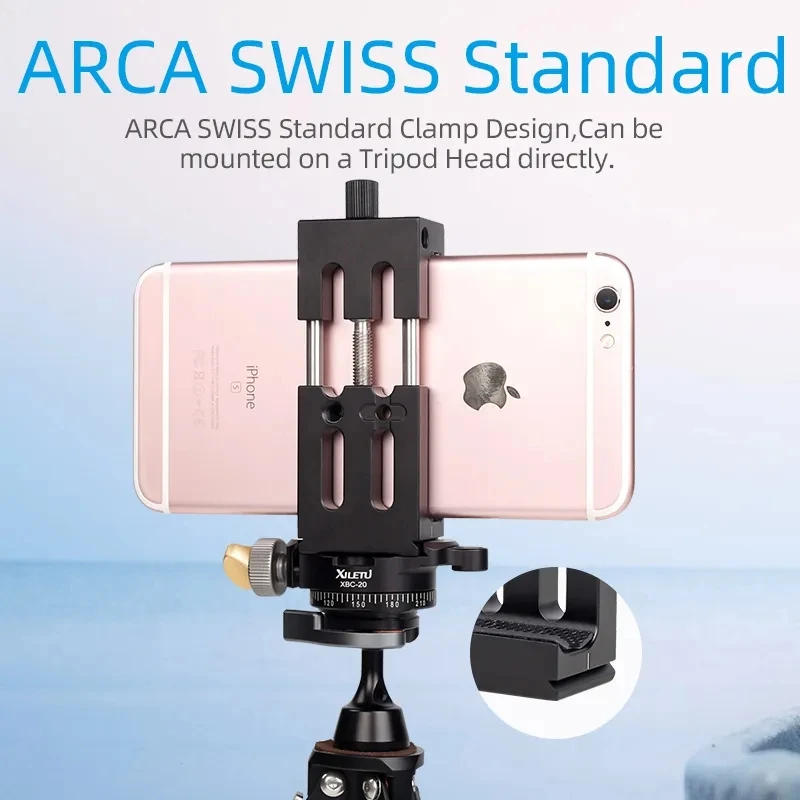 XILETU Tripod Mount Bracket Clamp Phone Holder Clip with Cold Shoe Arca Swiss Standard Holder for Phone Video Vlog Photography