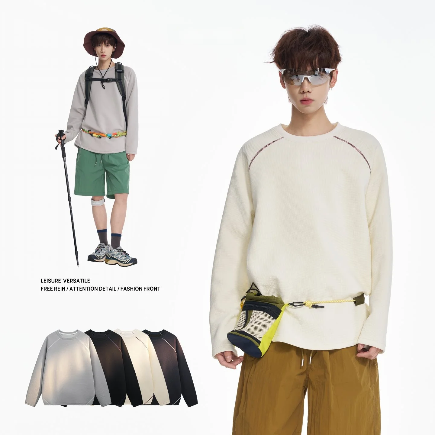 

Spring 2026 Men's Retro American Style Sweatshirt round Neck Casual Top with Contrast Color Stitching Design Comfortable Cott...