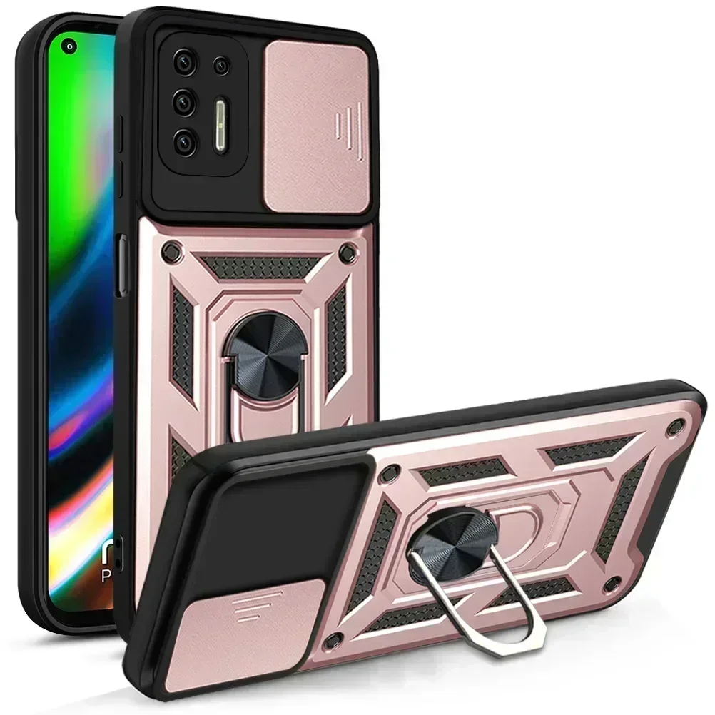 Funda para Motorola Moto G9 Plus a prueba de golpes, armadura de parachoques, cámara protectora, soporte magnético, cubierta de anillo para Moto G 9 Play E7 Plus
