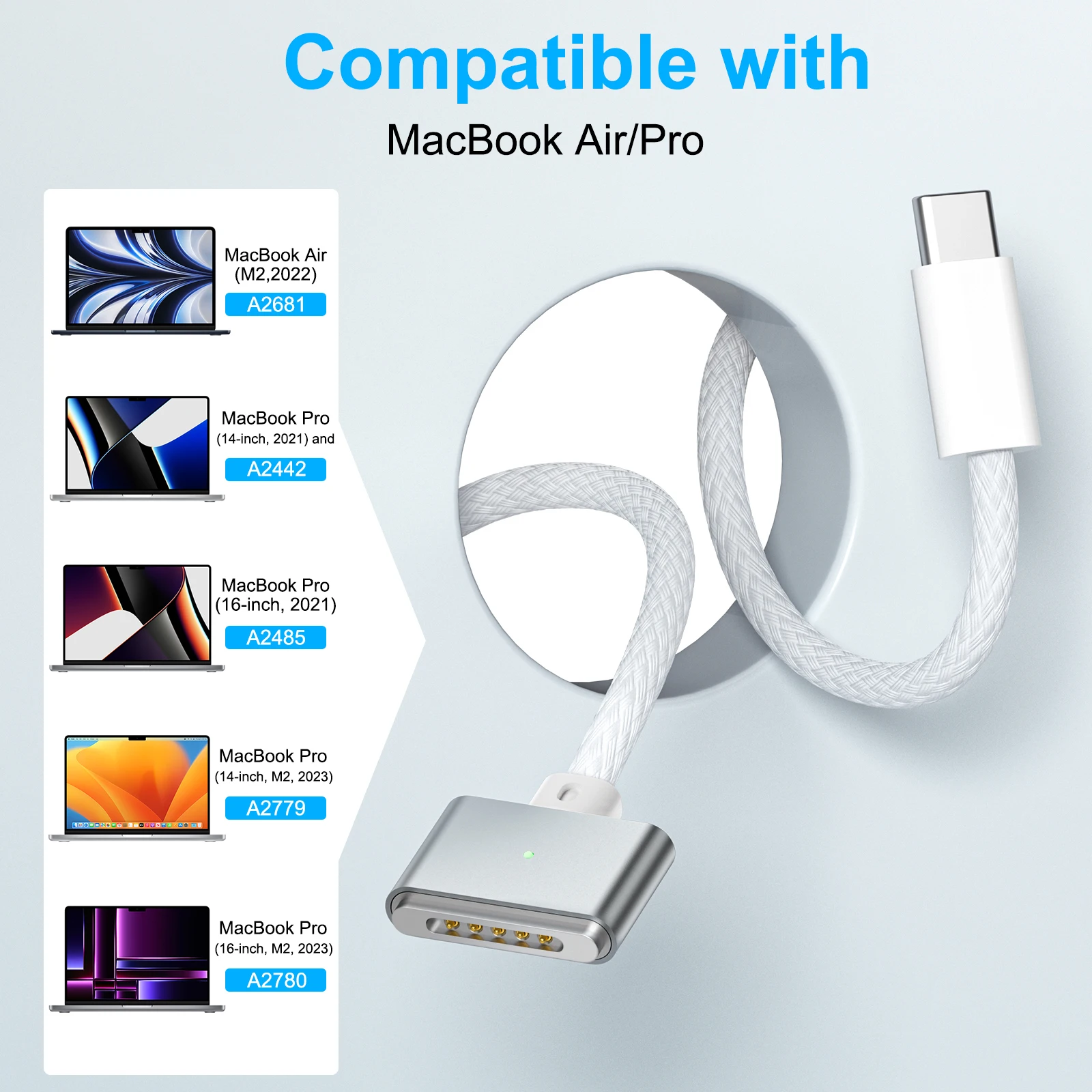 USB Type C to Magnetic for Magsafe 3 Generation Cable Charger Adapter For MacBook Pro Air 14 16 M2 140W Fast Charging Cable Cord