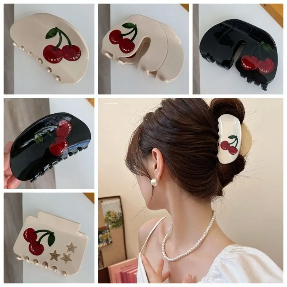 Personalità Frutta Ciliegia Artiglio Dei Capelli Strass Geometrico Acido Acetico Clip di Granchio Copricapo Stile Coreano Grande Clip di Squalo da Donna