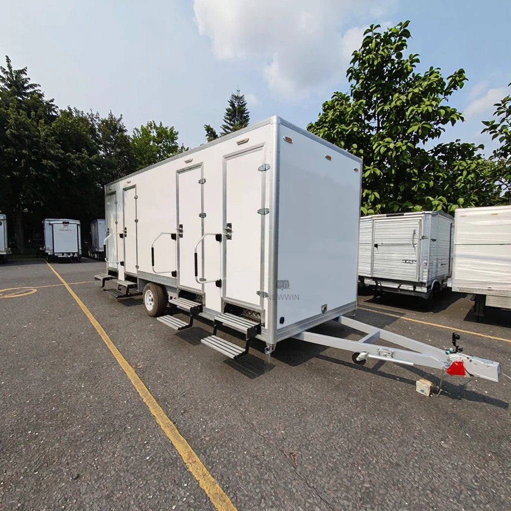 Mobile Toilet Trailer 2 Stall Self Contained User Friendly Steel Frame With Shower and Sink for Festival Wedding Rental