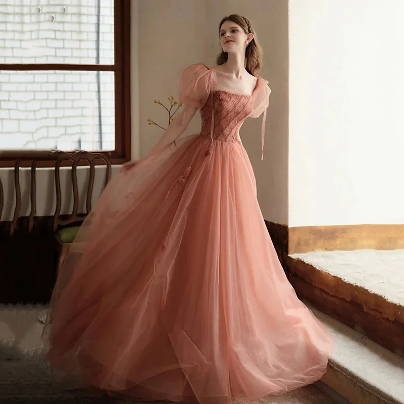 

Women Fairy A-Line Tulle Evening Dress Prom Beading Wedding Dress Formal Party Gown Toast Clothing