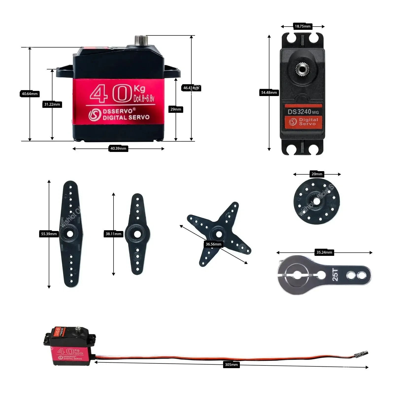 DS3240 40KG 고토크 디지털 서보 270 °   RC 자동차/로봇공학용 25T 암을 갖춘 방수 IP66