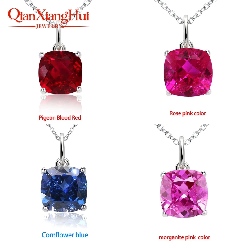 925 Silver 4ct 9*9mm Cushion Royal Blue/Cornflower Sapphire Pigeon Blood Red Ruby Inclusions Stone Jewelry for Pendant Necklace view 4