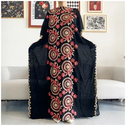 2026 Women Muslim Sequin Embroidery Long Black Lady Clothes Fashion New Arrival African Embroidery Flower Dresse With Scarf