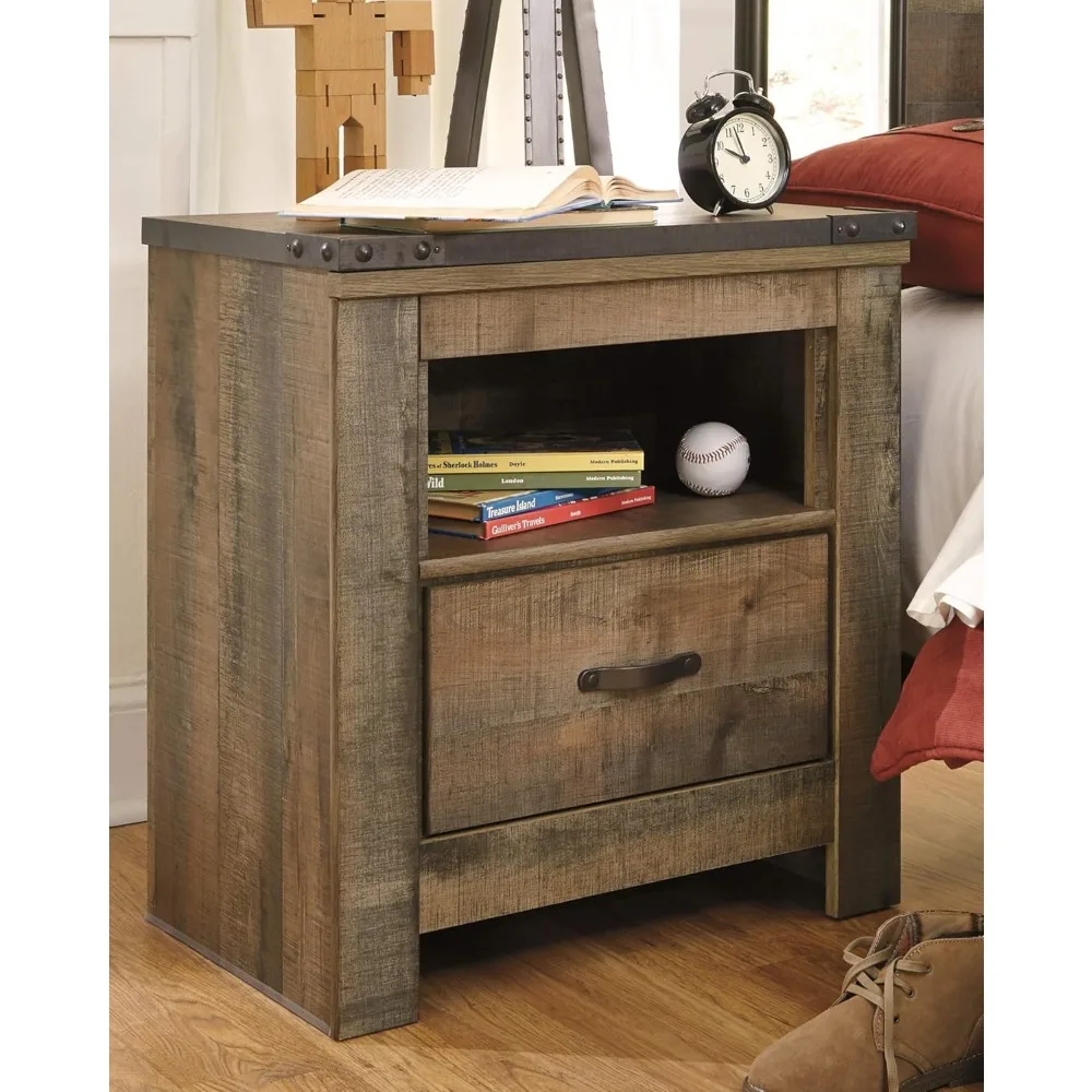 Trinell Rustic 1 Drawer Nightstand with USB Charging Stations - 26.22