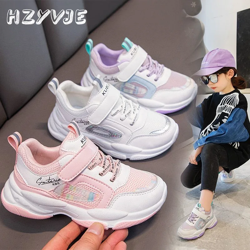 Sneakers traspiranti con tomaia in rete primaverile da ragazza 2024 nuovi studenti scarpe da corsa sportive scarpe Casual da esterno per bambini